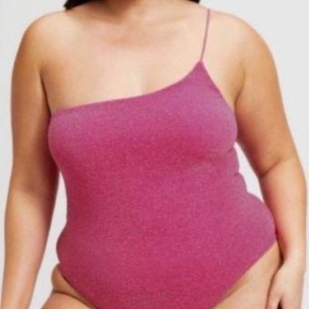 NWT Good American Hawaiian Pink Sparkle Bodysuit Size 7 (4XL)